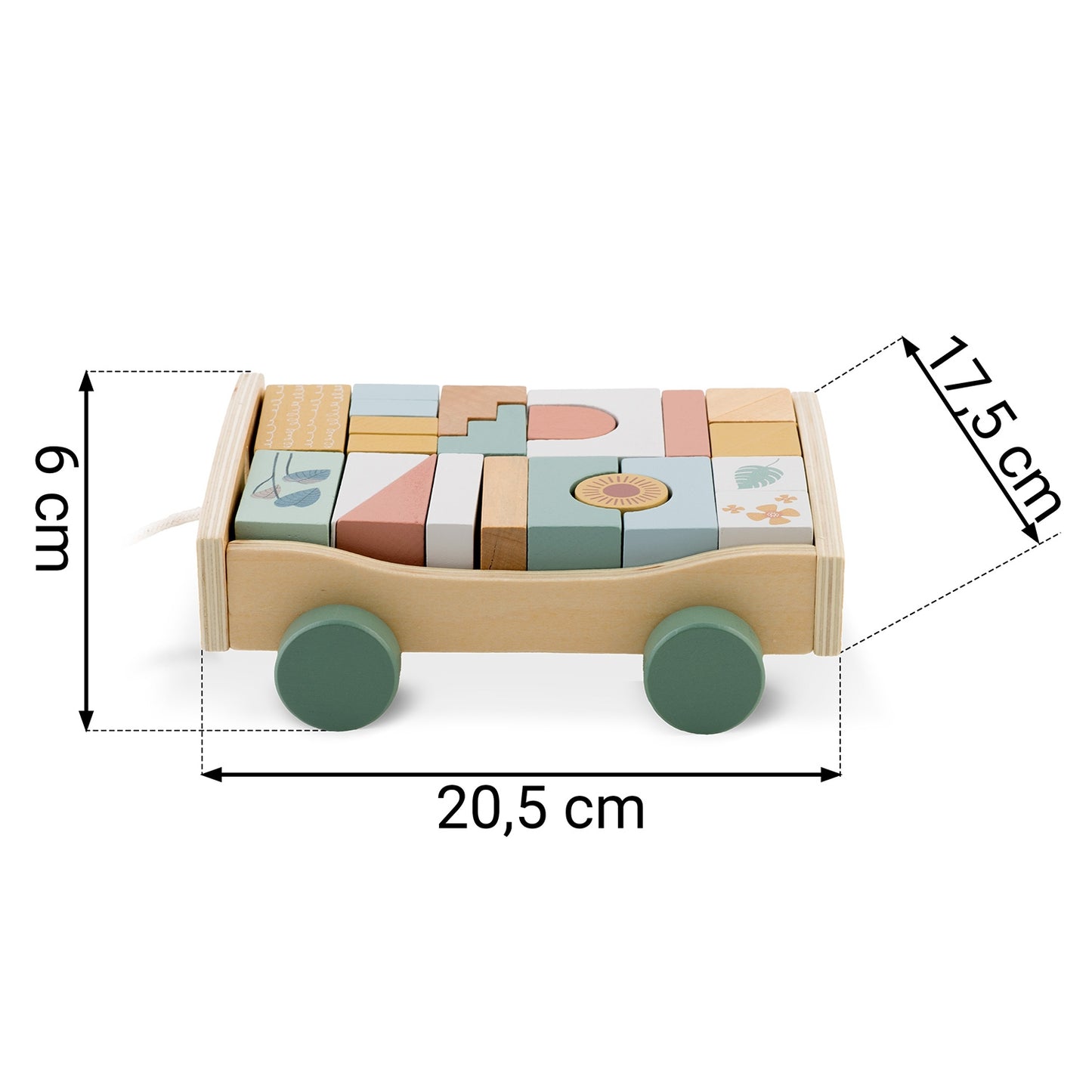Wooden pull toy with NK-853 Nukido blocks