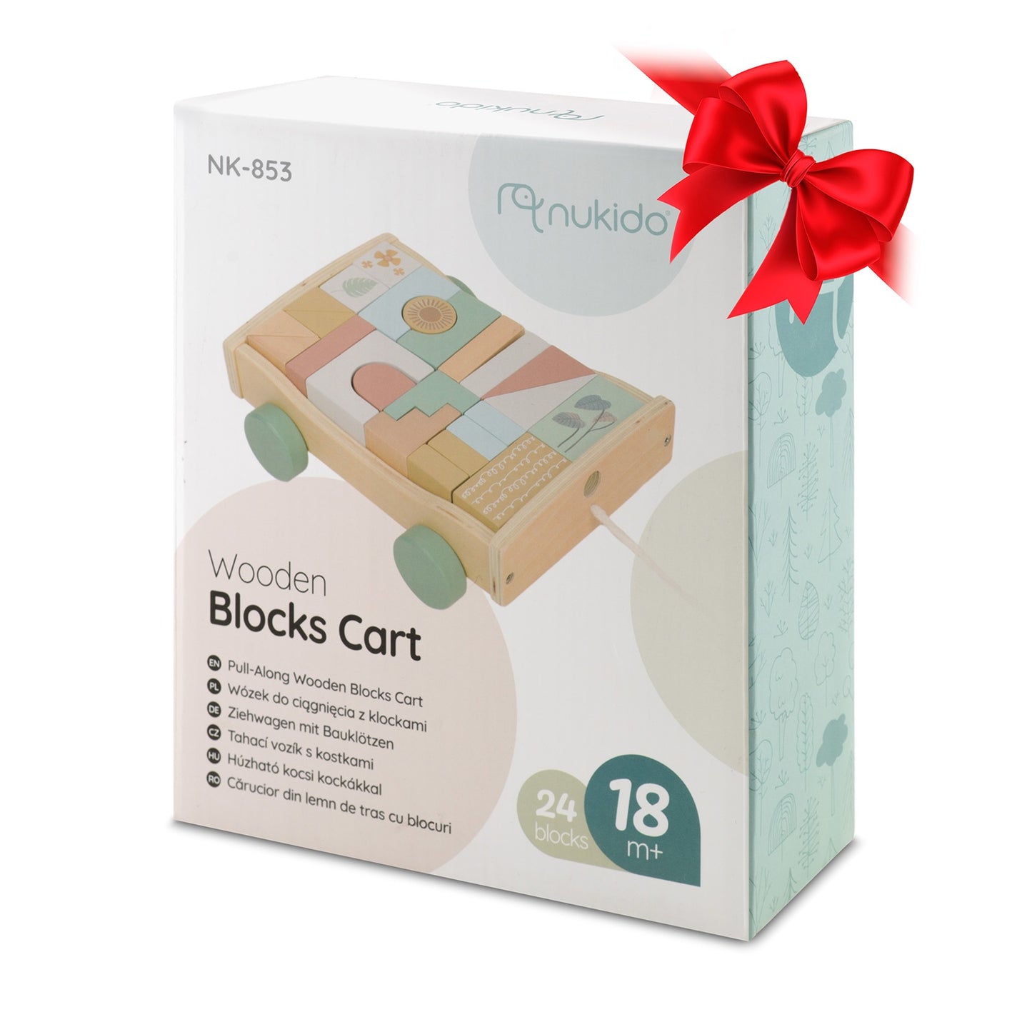 Wooden pull toy with NK-853 Nukido blocks