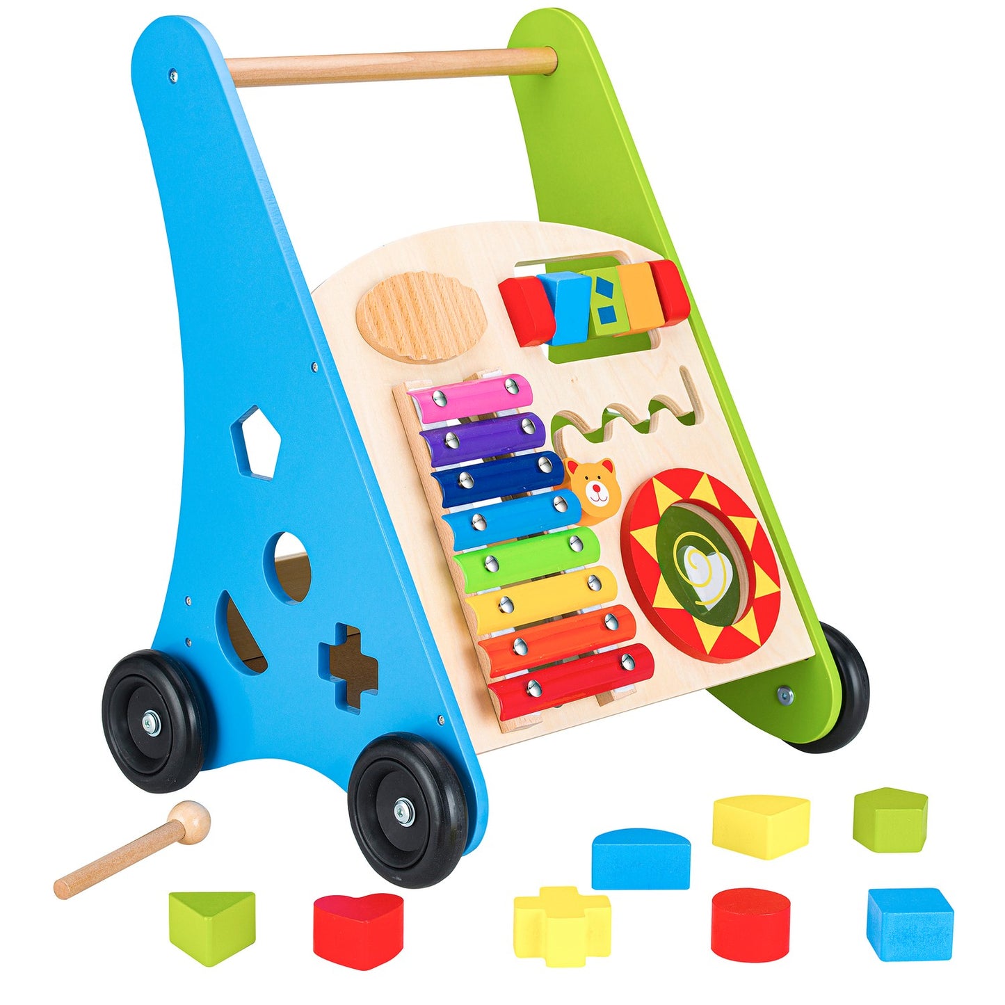 Wooden pusher educational cart
