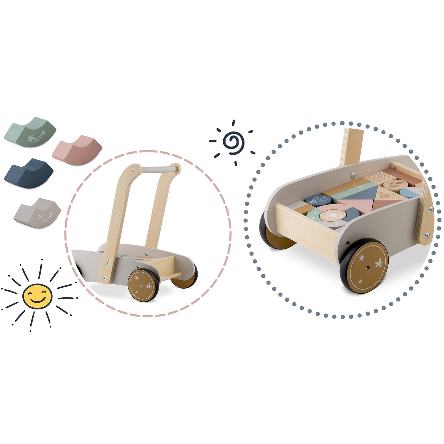 Wooden push walker with NK-856 Nukido blocks
