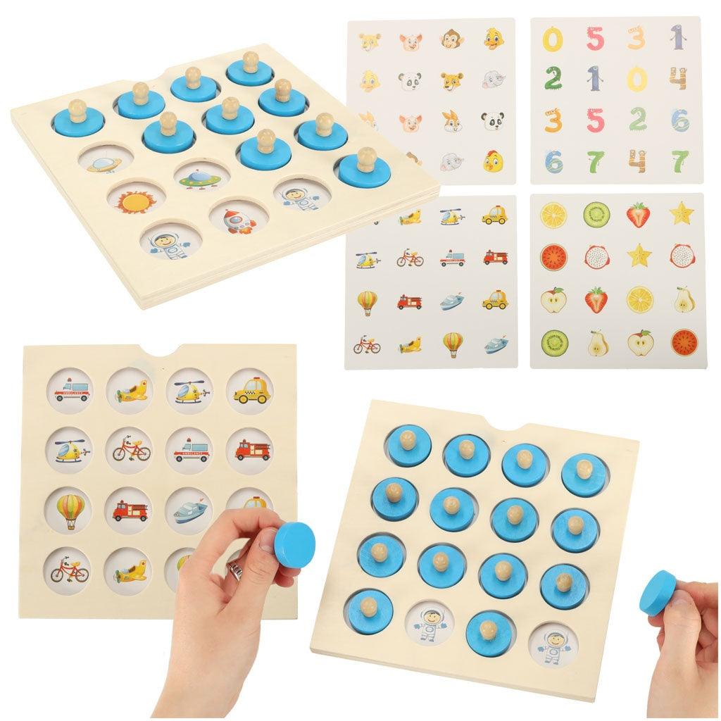 Wooden puzzle board game memory + 4 cards