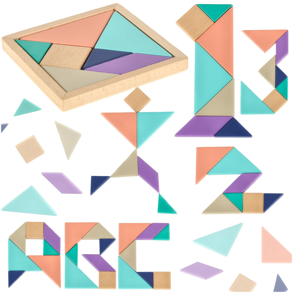 Wooden puzzle tangram blocks