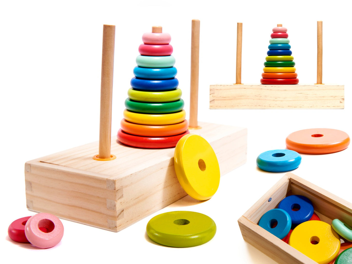 Wooden pyramid with base tower rainbow sorter
