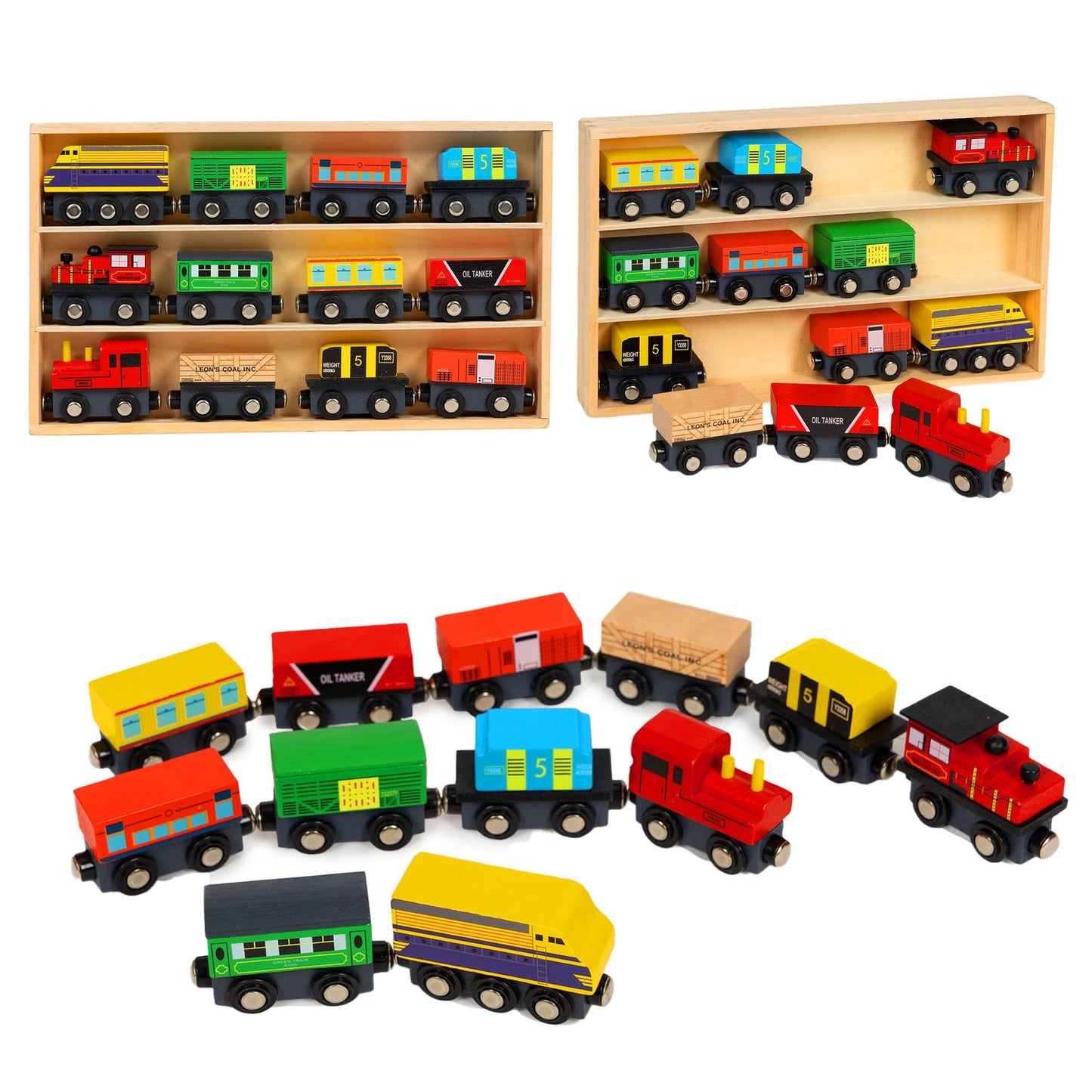 Wooden railway train, 13 elements