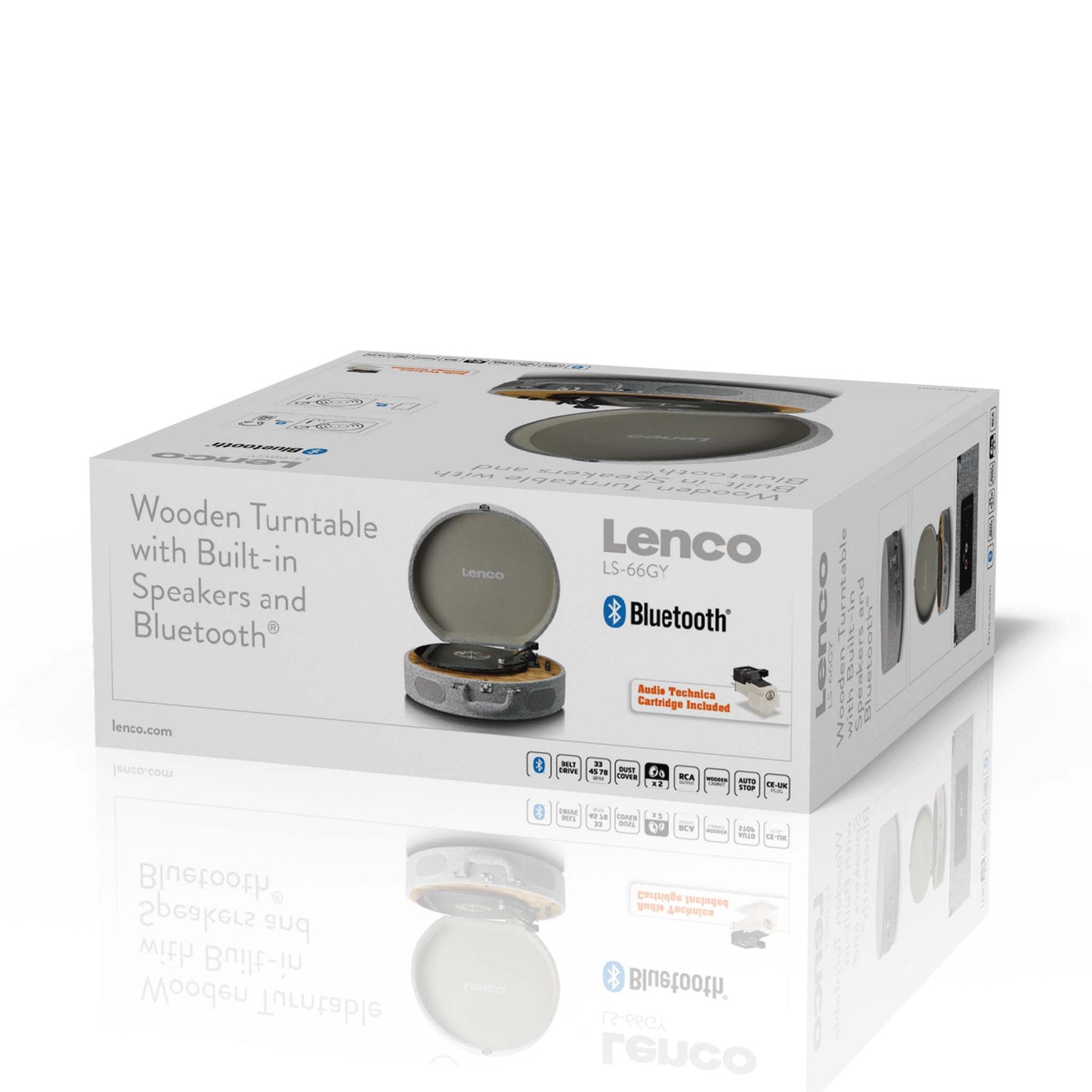 Wooden retro record player with built-in speakers, Bluetooth® and AT3600L cartridge Grey