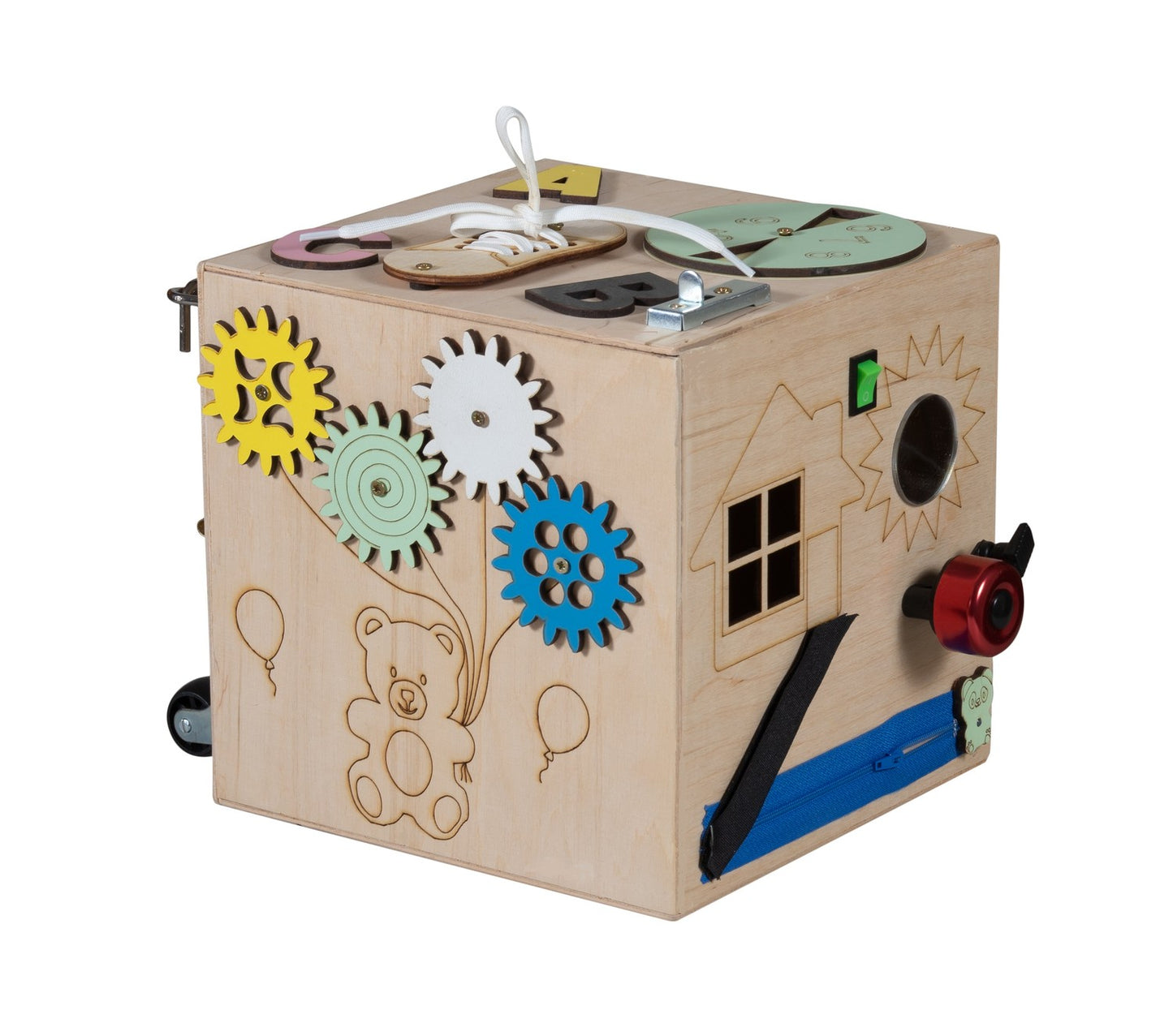 Wooden sensory manipulation cube 20.5cm