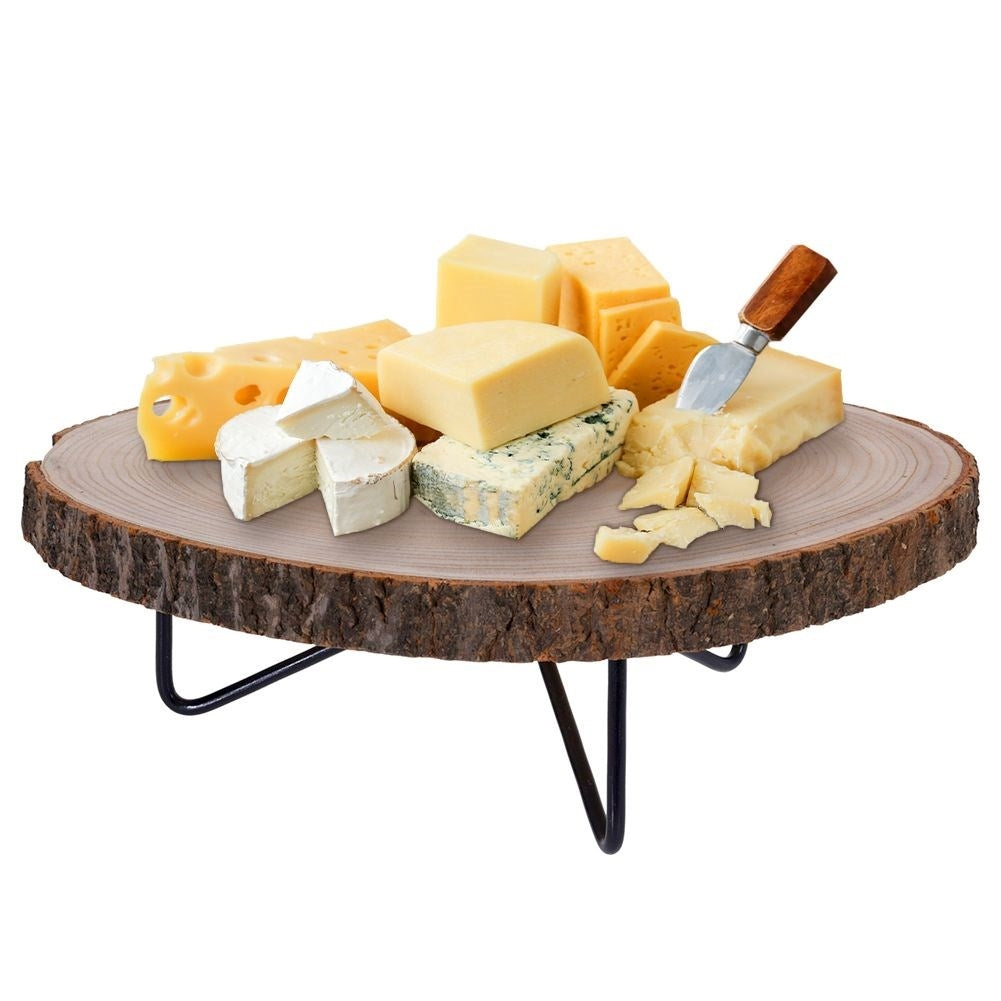 Wooden serving board with metal legs for elegant dishes
