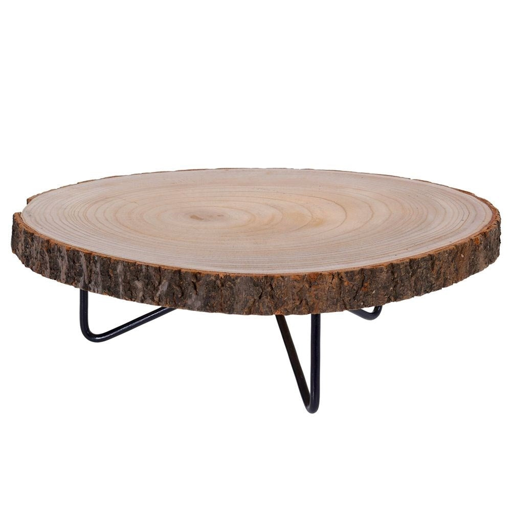 Wooden serving board with metal legs for elegant dishes