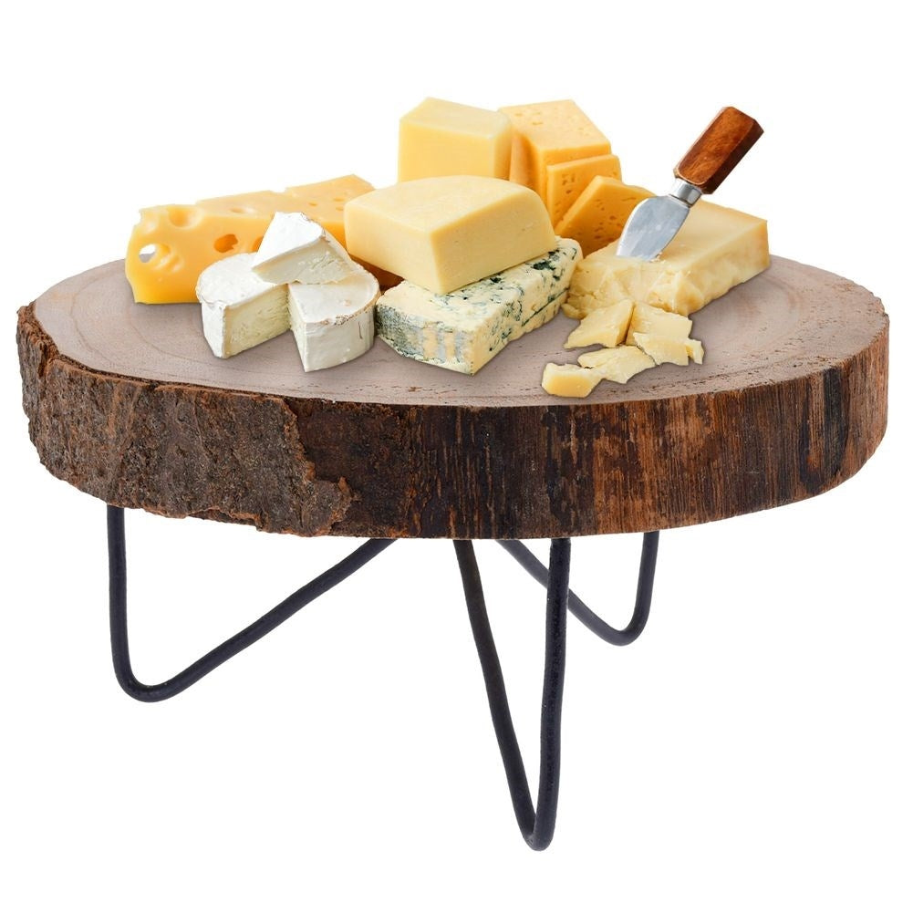 Wooden serving tray with metal legs for meals and snacks