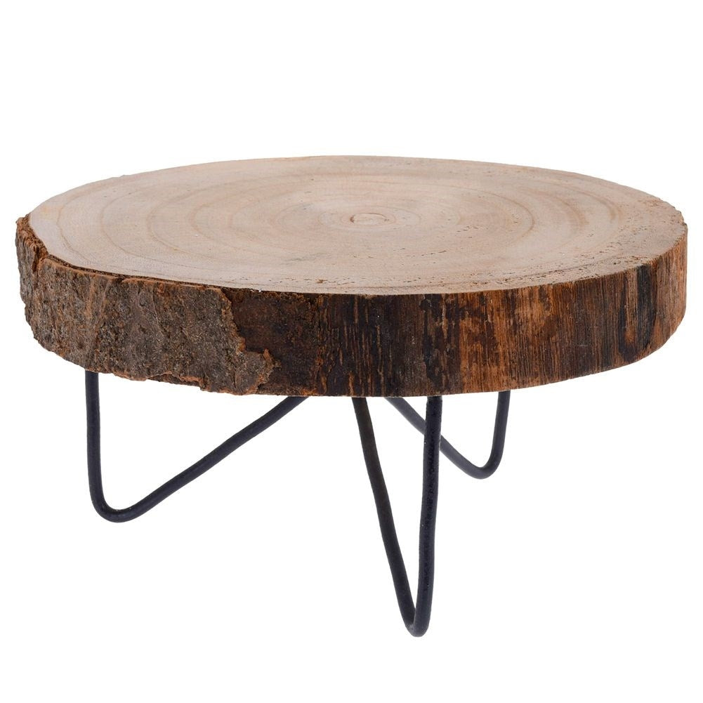 Wooden serving tray with metal legs for meals and snacks