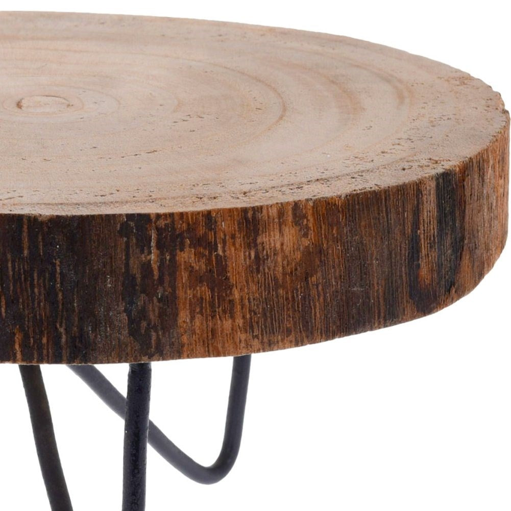 Wooden serving tray with metal legs for meals and snacks