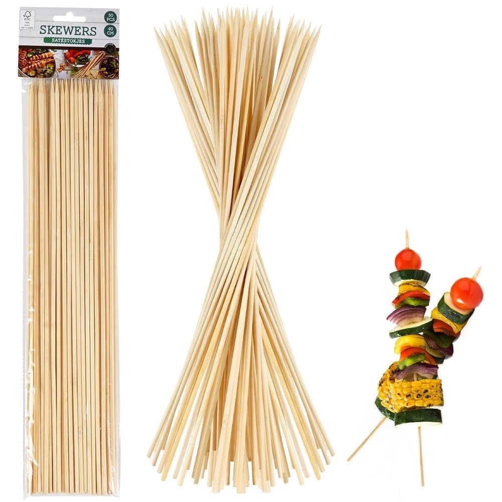 Wooden skewer set 50 pcs, 40 cm long - Perfect for barbecue kebabs