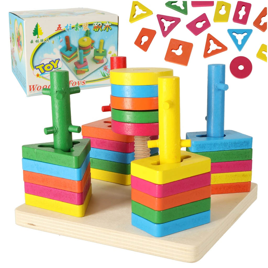 Wooden sorter dexterity puzzle 5 towers