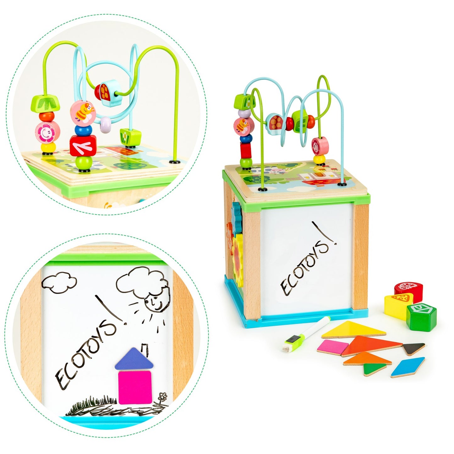 Wooden sorter educational cube + board sorter Ecotoys,