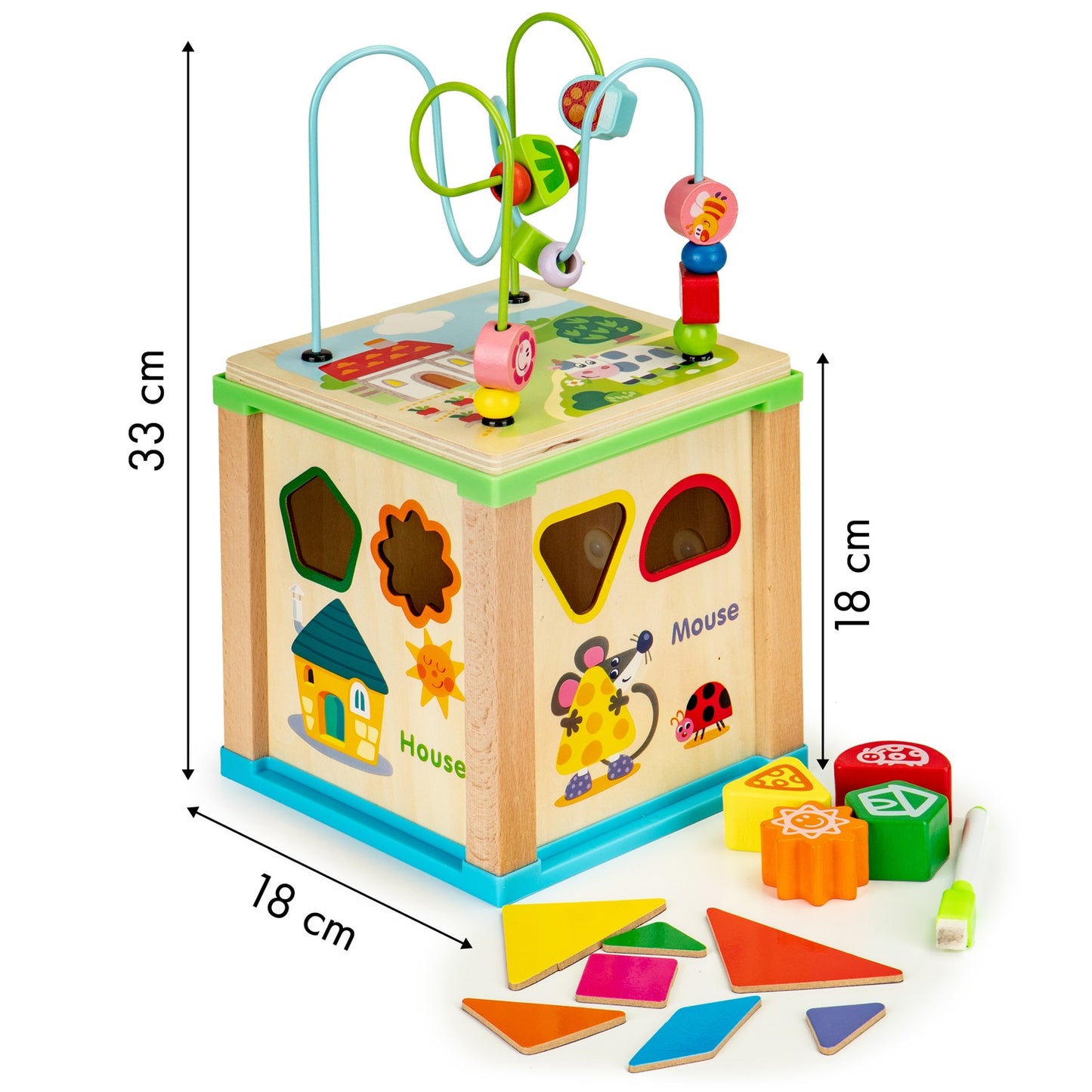 Wooden sorter educational cube + board sorter Ecotoys,