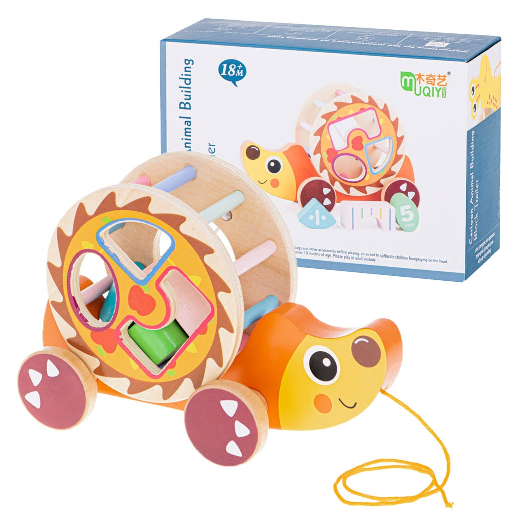 Wooden sorter on a string mobile hedgehog
