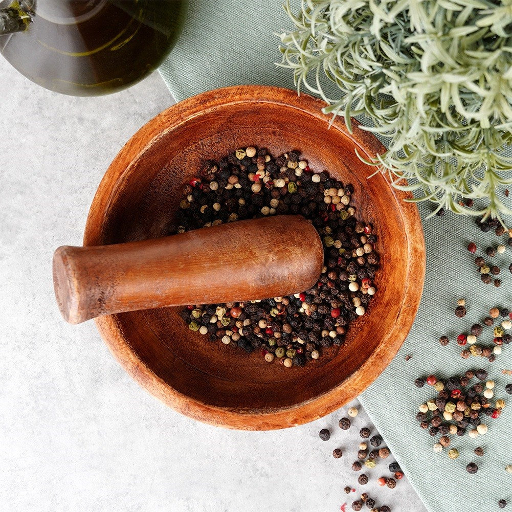 Wooden spice mortar