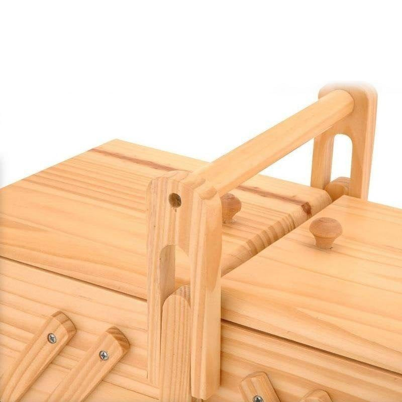 Wooden storage box with 5 compartments and handle