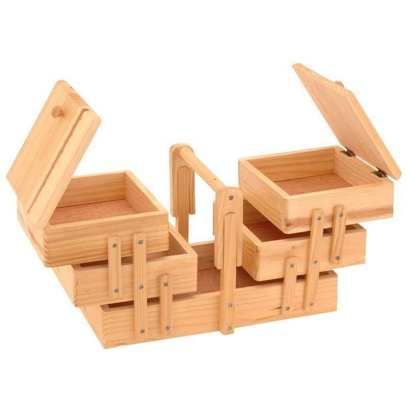 Wooden storage box with 5 compartments and handle