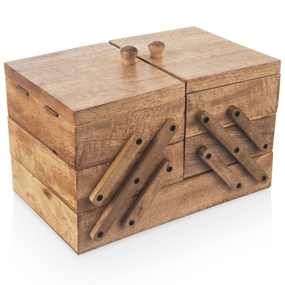 Wooden storage box with 5 compartments for sewing accessories