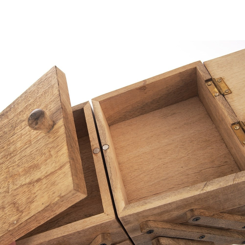 Wooden storage box with 5 compartments for sewing accessories