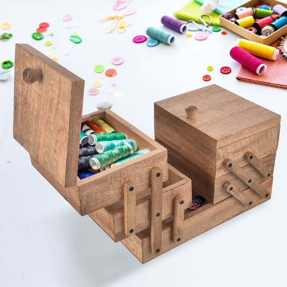 Wooden storage box with 5 compartments for sewing accessories