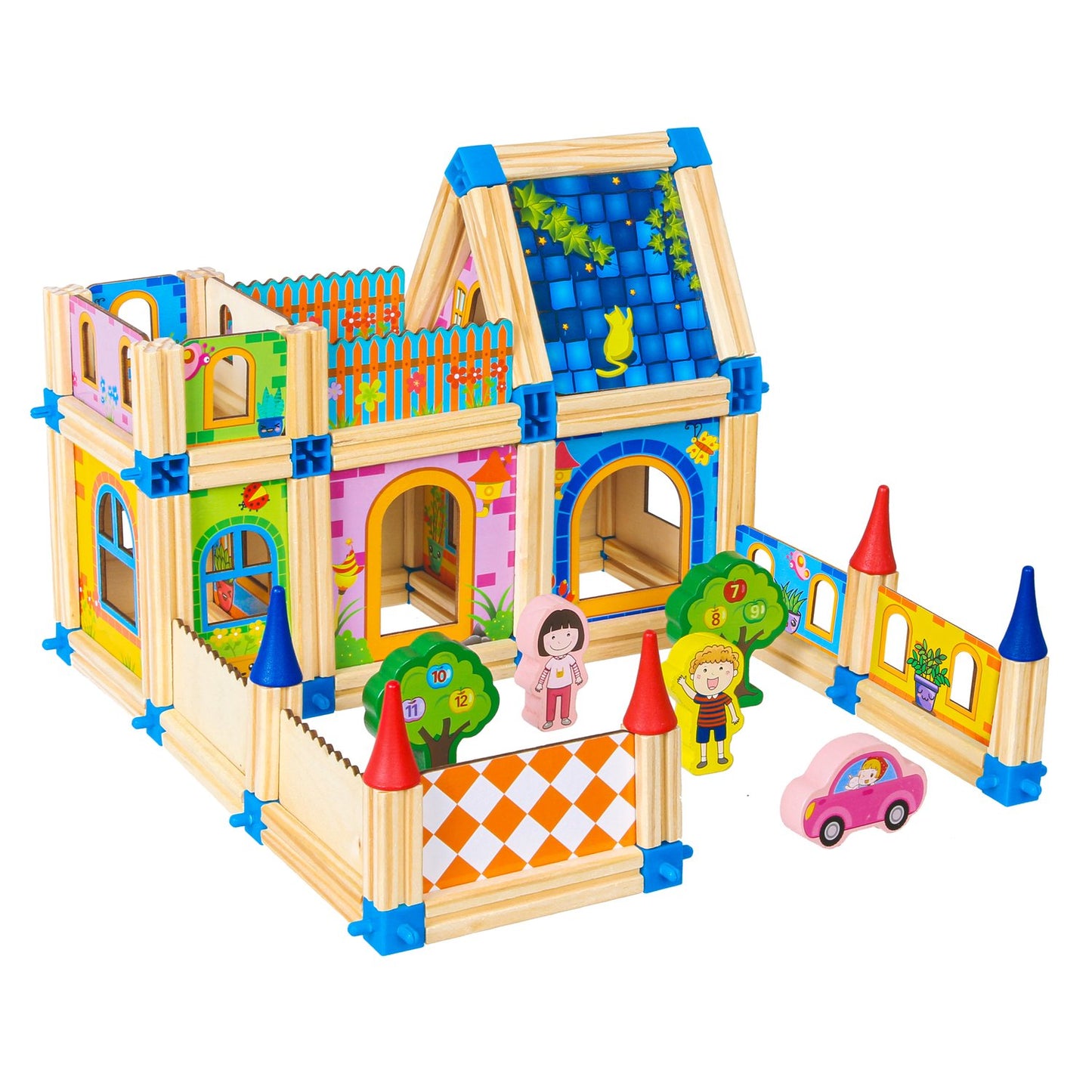 Wooden structural building blocks 6-in-1 house