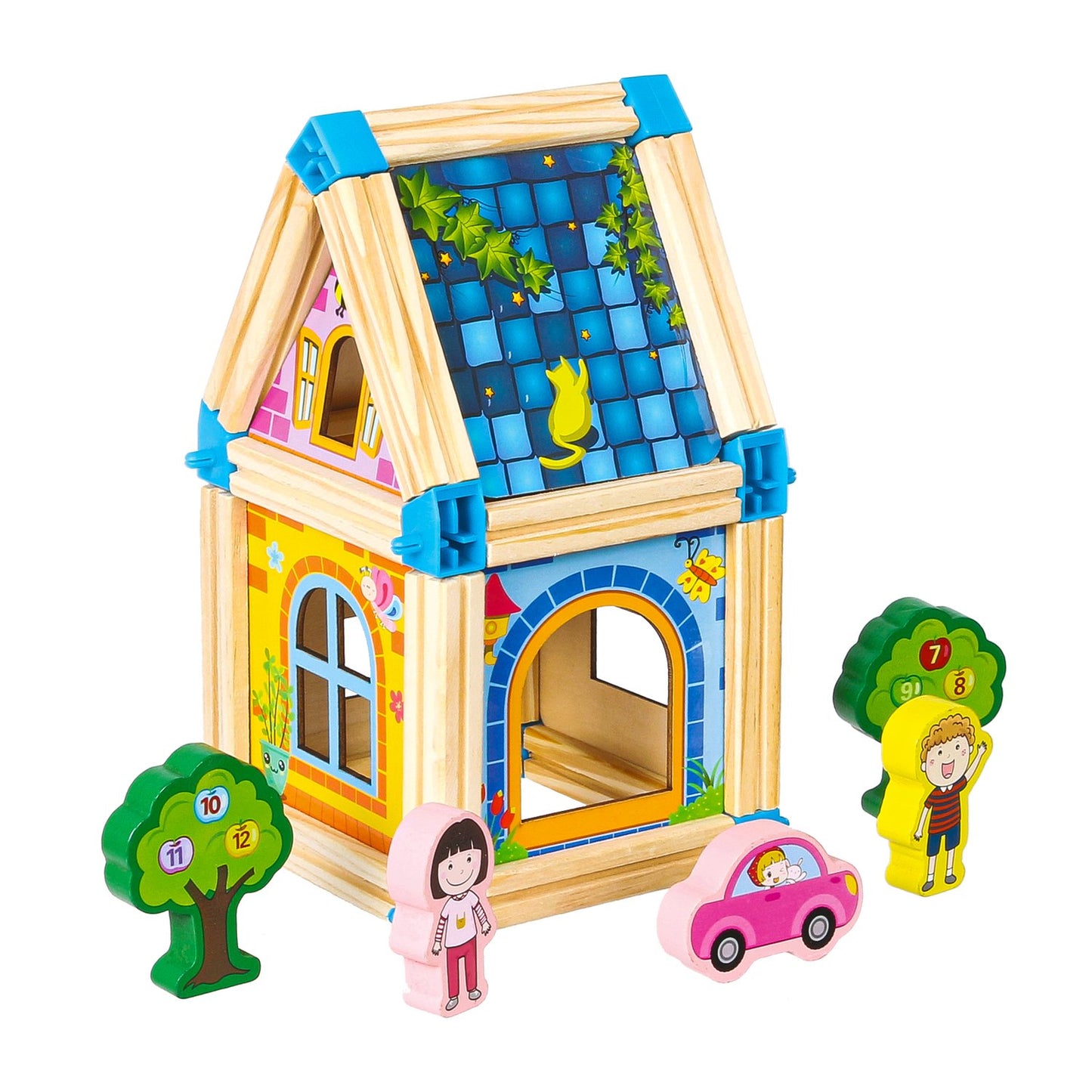Wooden structural building blocks 6-in-1 house