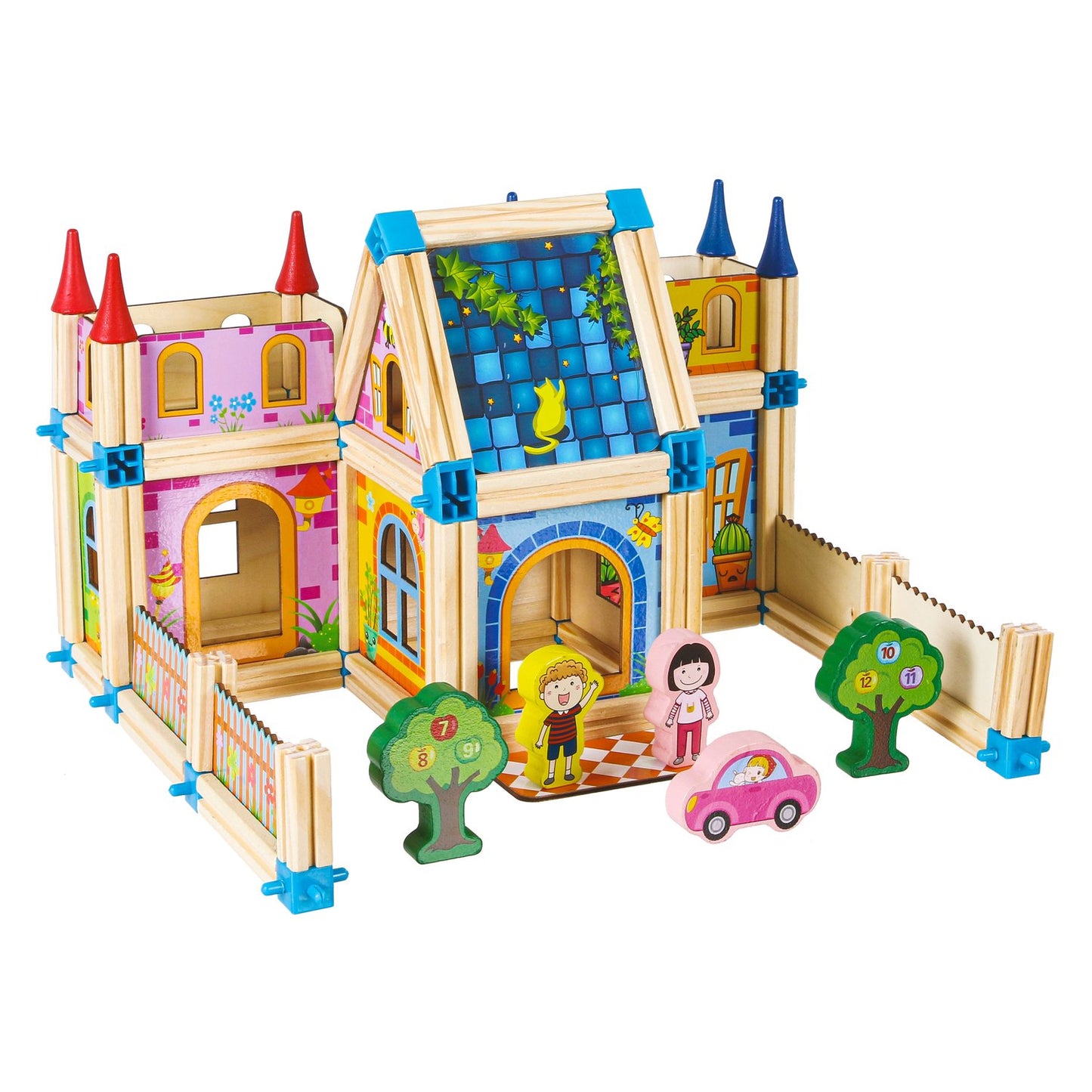 Wooden structural building blocks 6-in-1 house