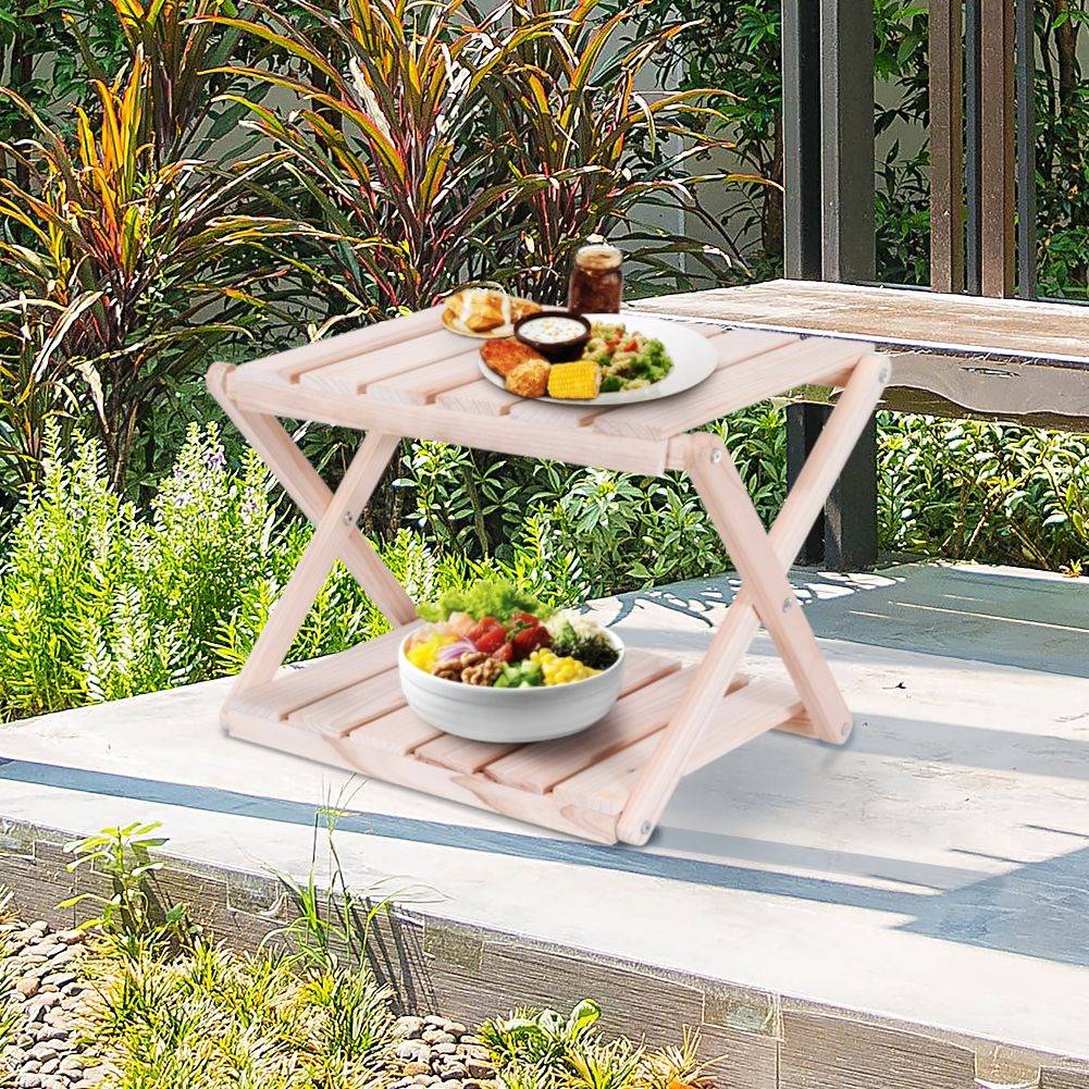 Wooden table for living room, terrace or flower table