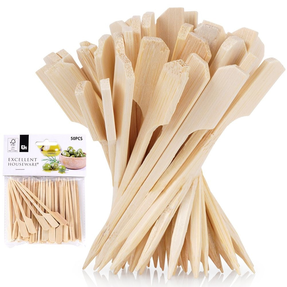 Wooden toothpicks for snacks, appetizers and barbecue skewers