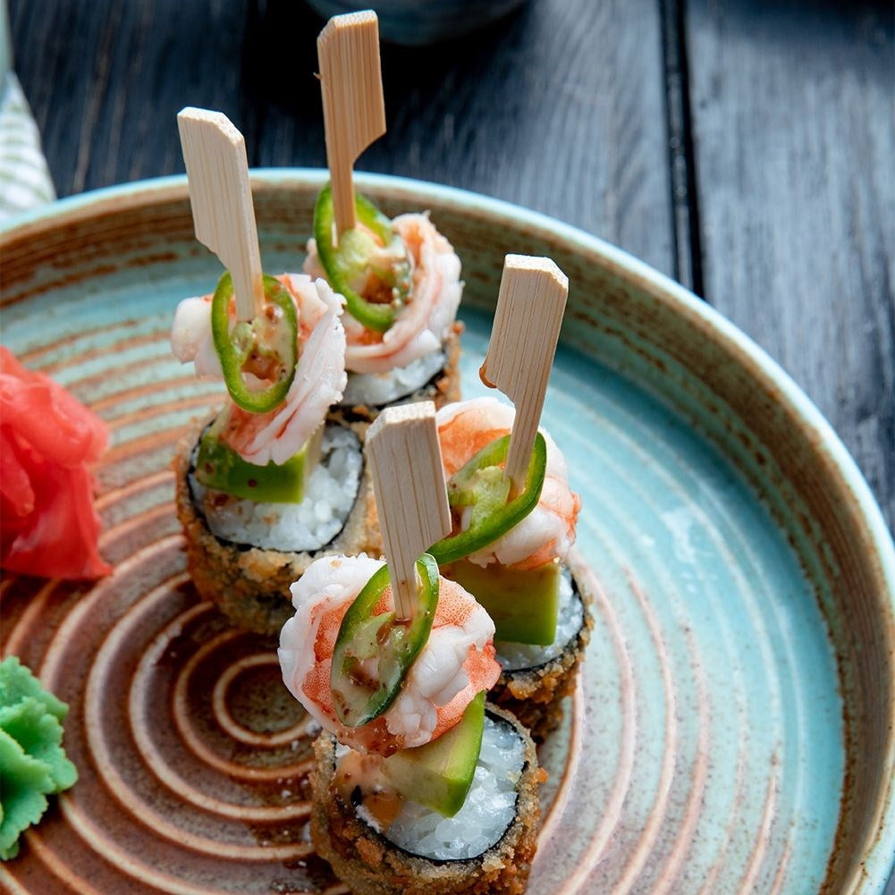 Wooden toothpicks for snacks, appetizers and barbecue skewers