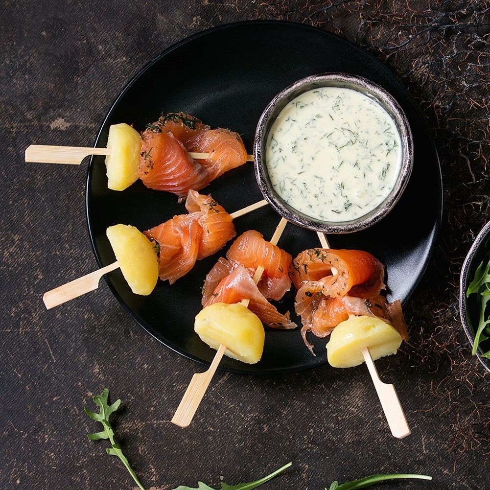 Wooden toothpicks for snacks, appetizers and barbecue skewers