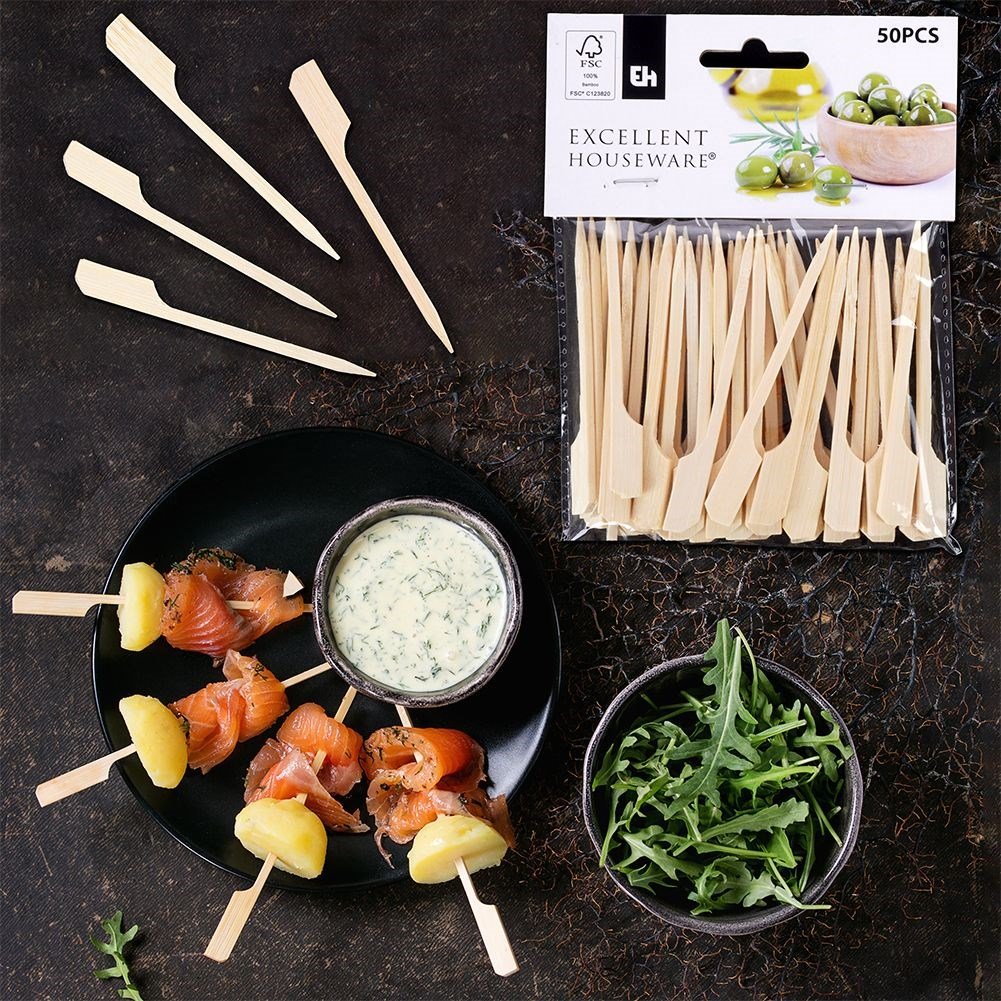Wooden toothpicks for snacks, appetizers and barbecue skewers
