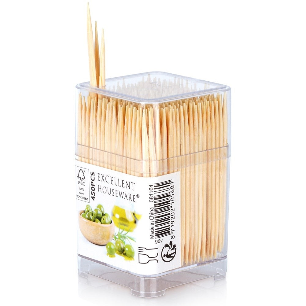 Wooden toothpicks in practical packaging for snacks and meals