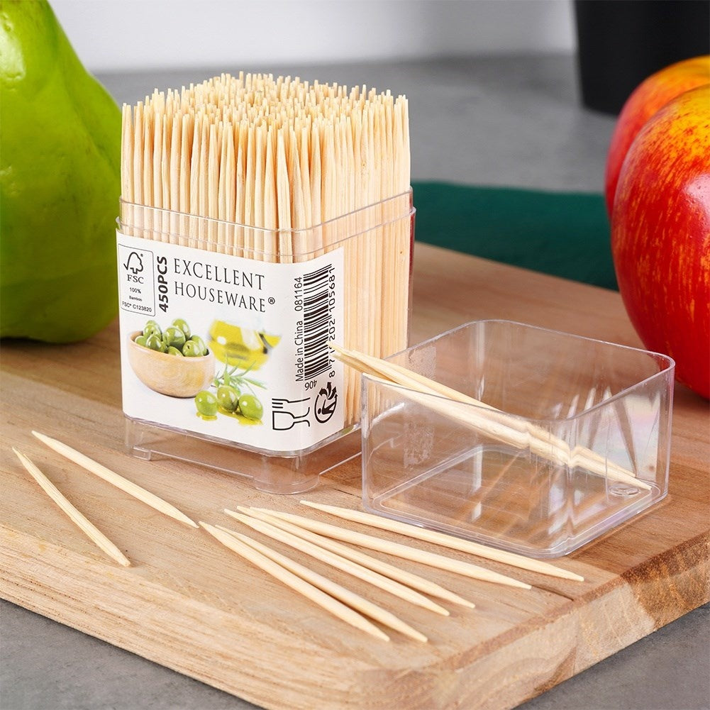 Wooden toothpicks in practical packaging for snacks and meals
