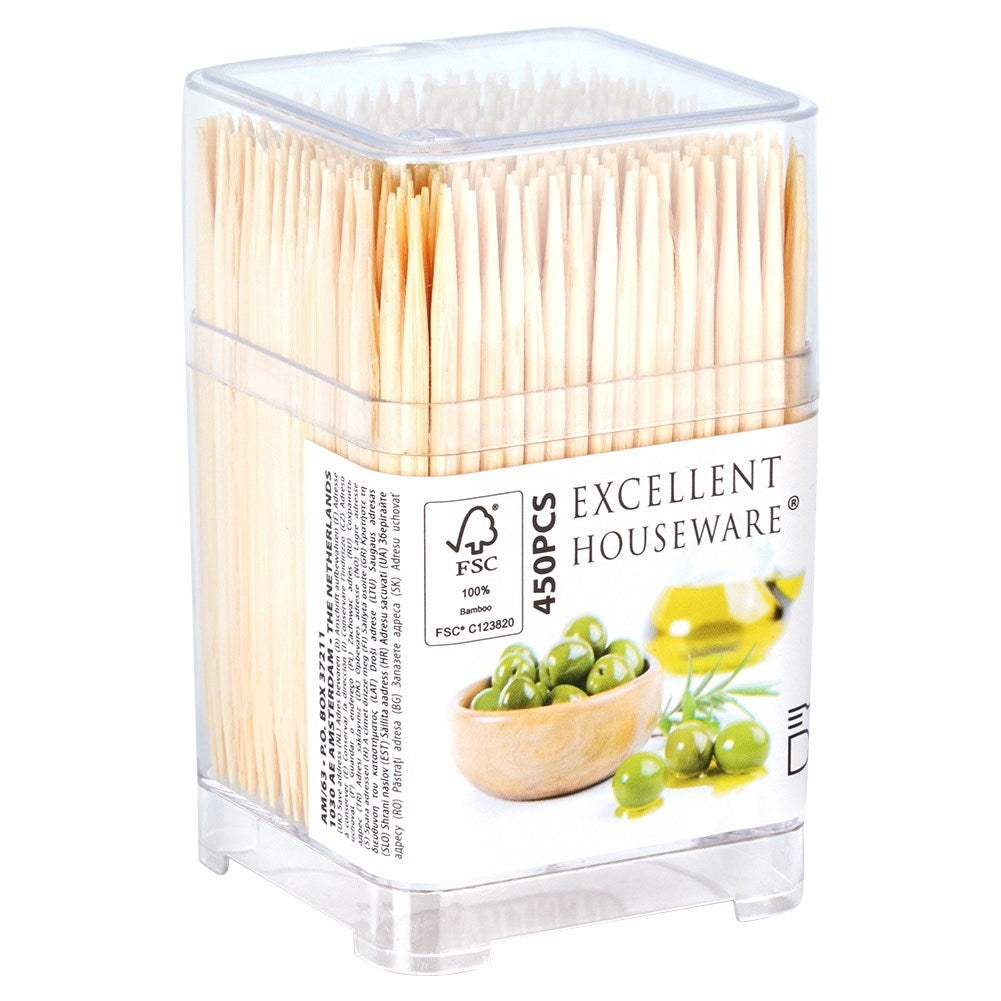 Wooden toothpicks in practical packaging for snacks and meals