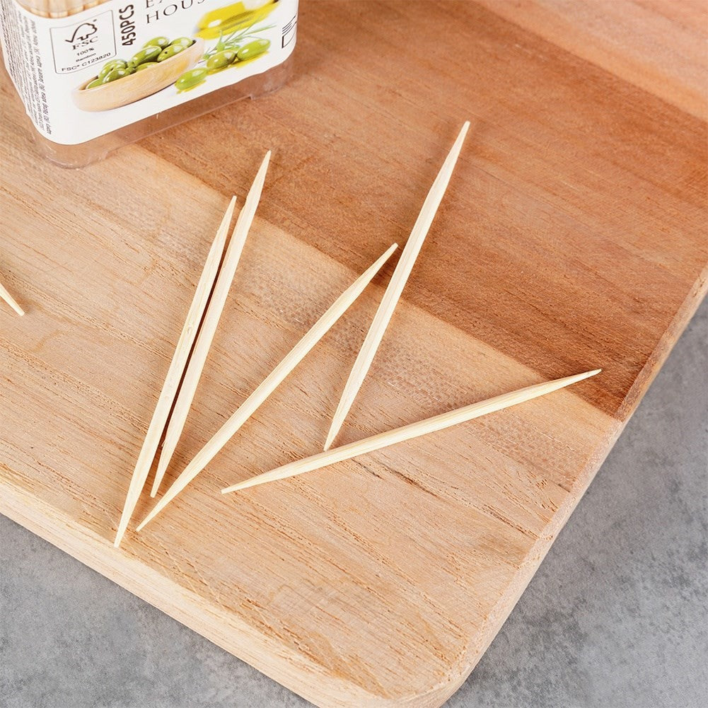 Wooden toothpicks in practical packaging for snacks and meals