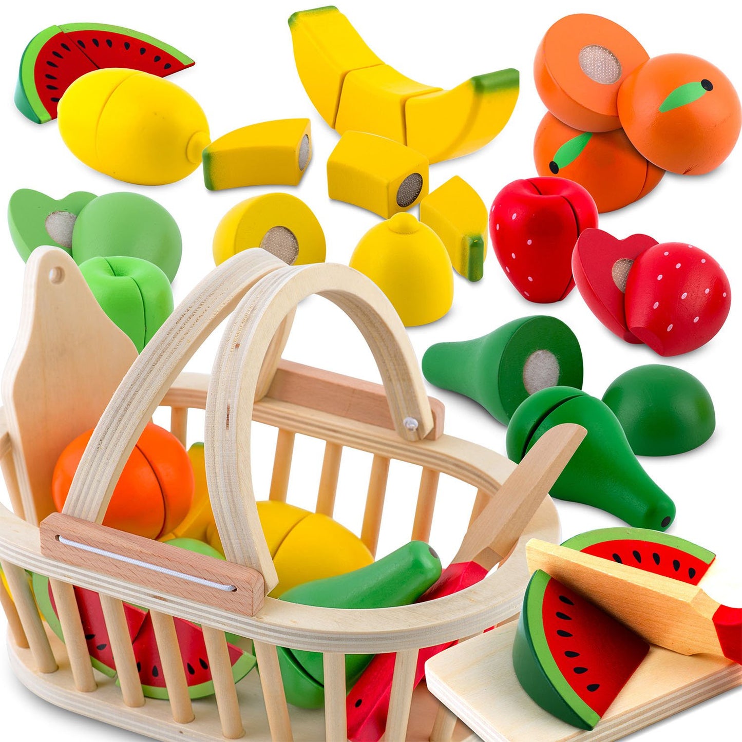 Wooden toy basket with fruit for cutting, 9 pcs RK-870 Ricokids