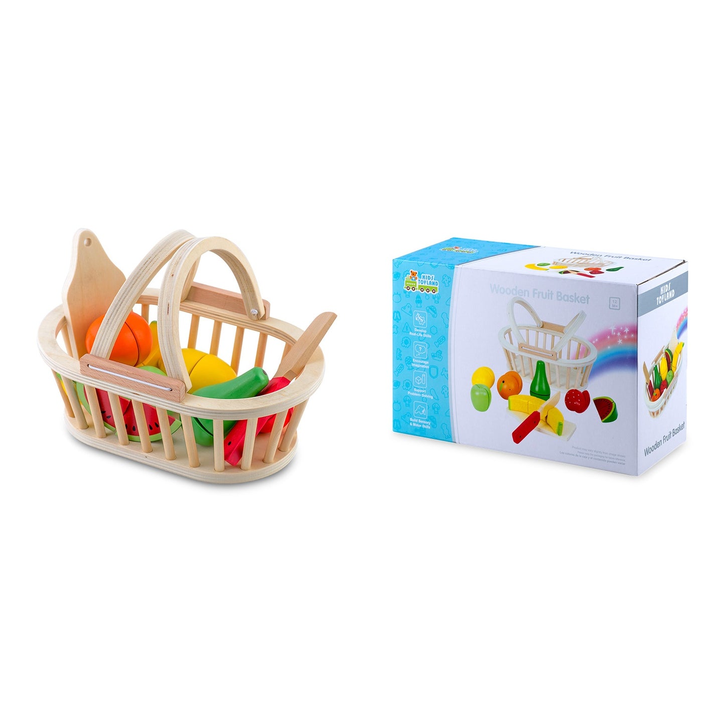 Wooden toy basket with fruit for cutting, 9 pcs RK-870 Ricokids
