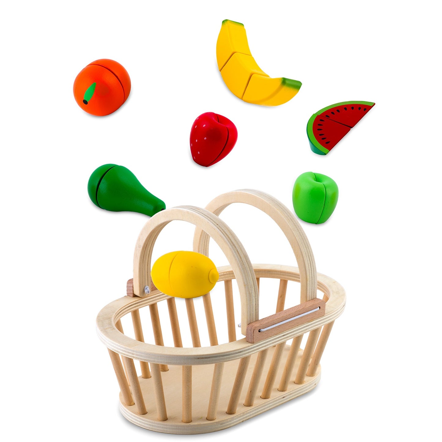 Wooden toy basket with fruit for cutting, 9 pcs RK-870 Ricokids