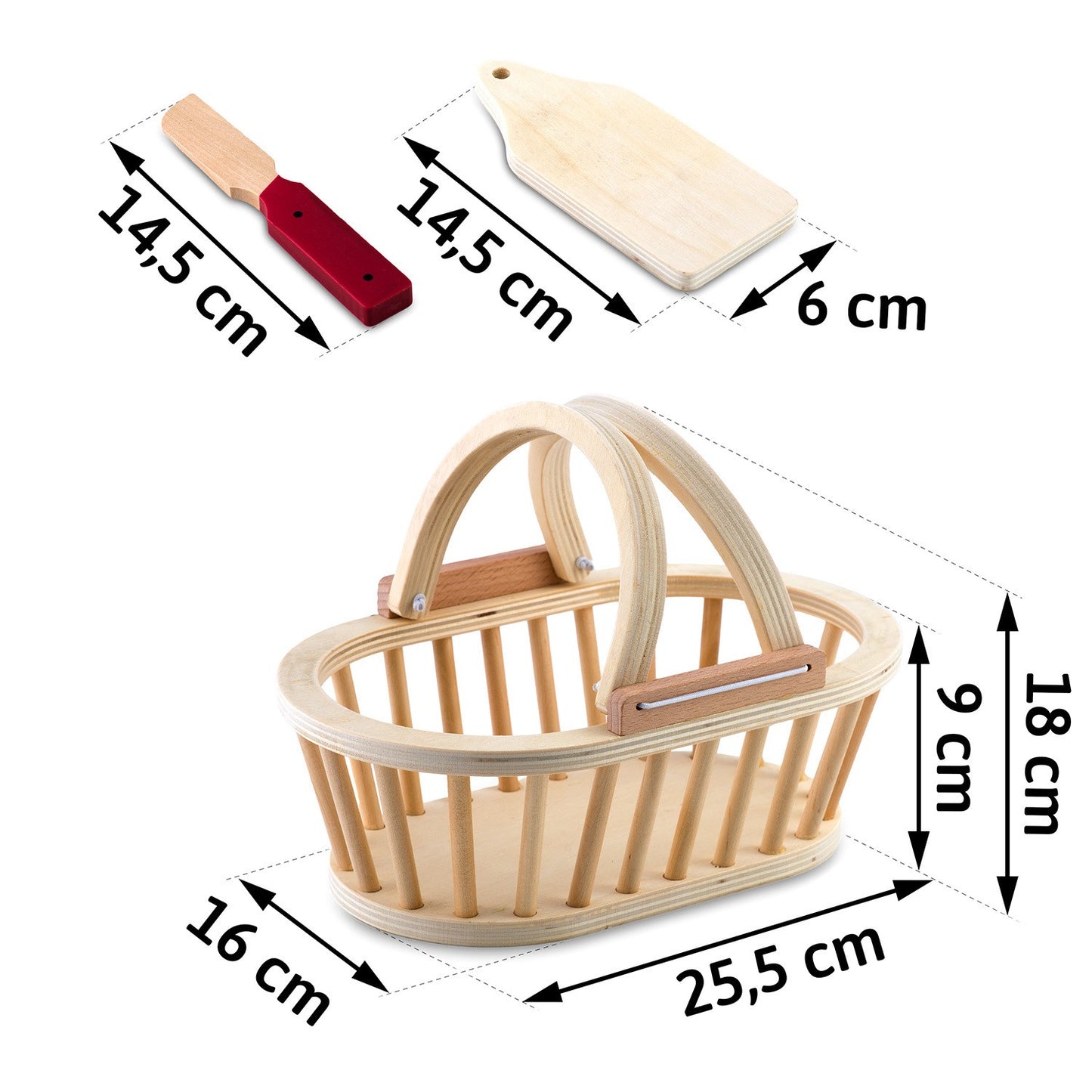 Wooden toy basket with fruit for cutting, 9 pcs RK-870 Ricokids