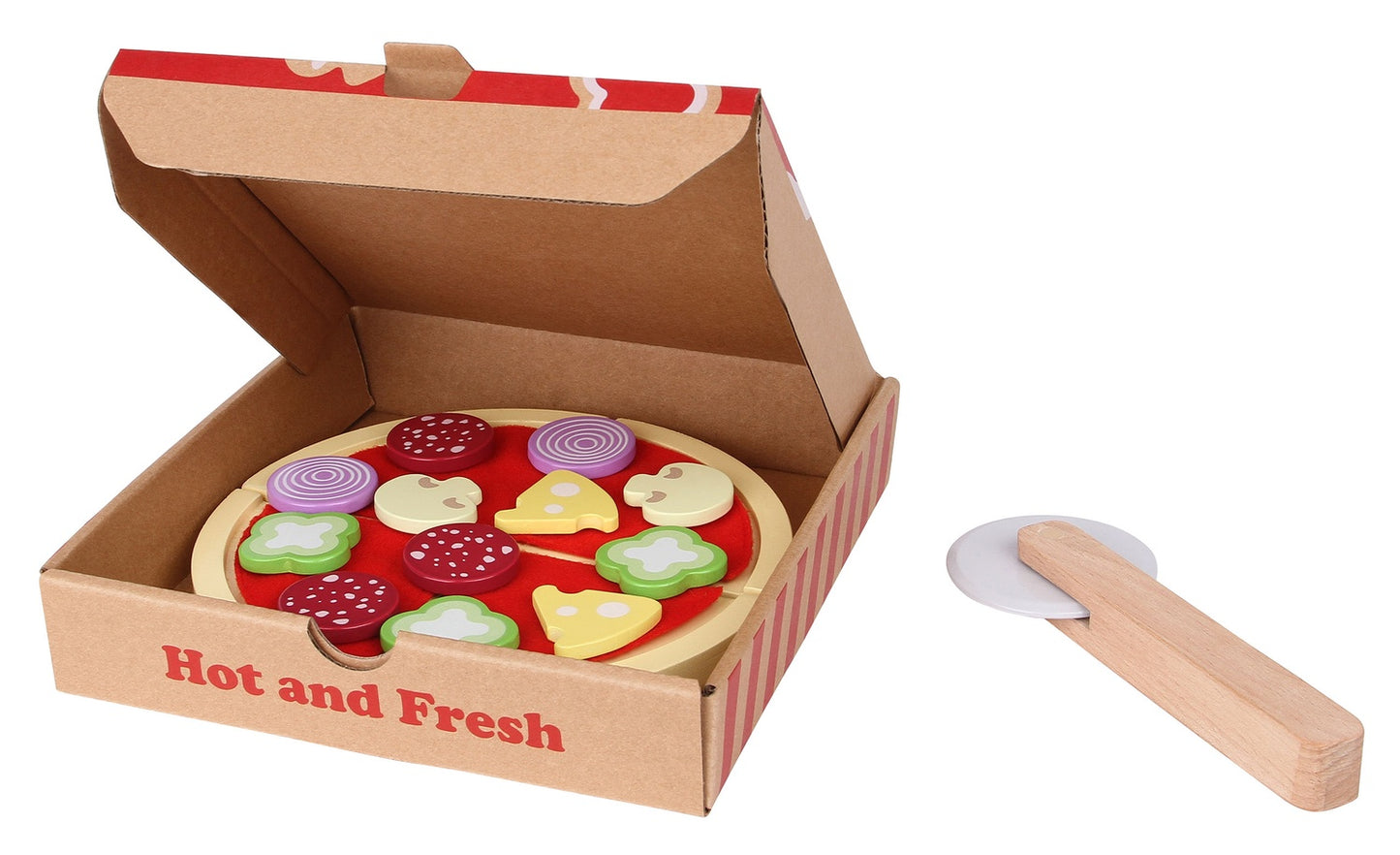 Wooden toy pizza slicer for kids