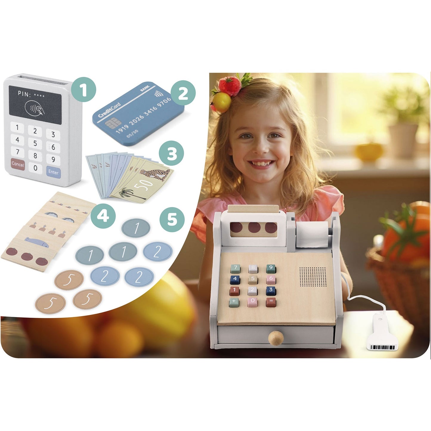 Wooden toy store cash register NK-863 Nukido
