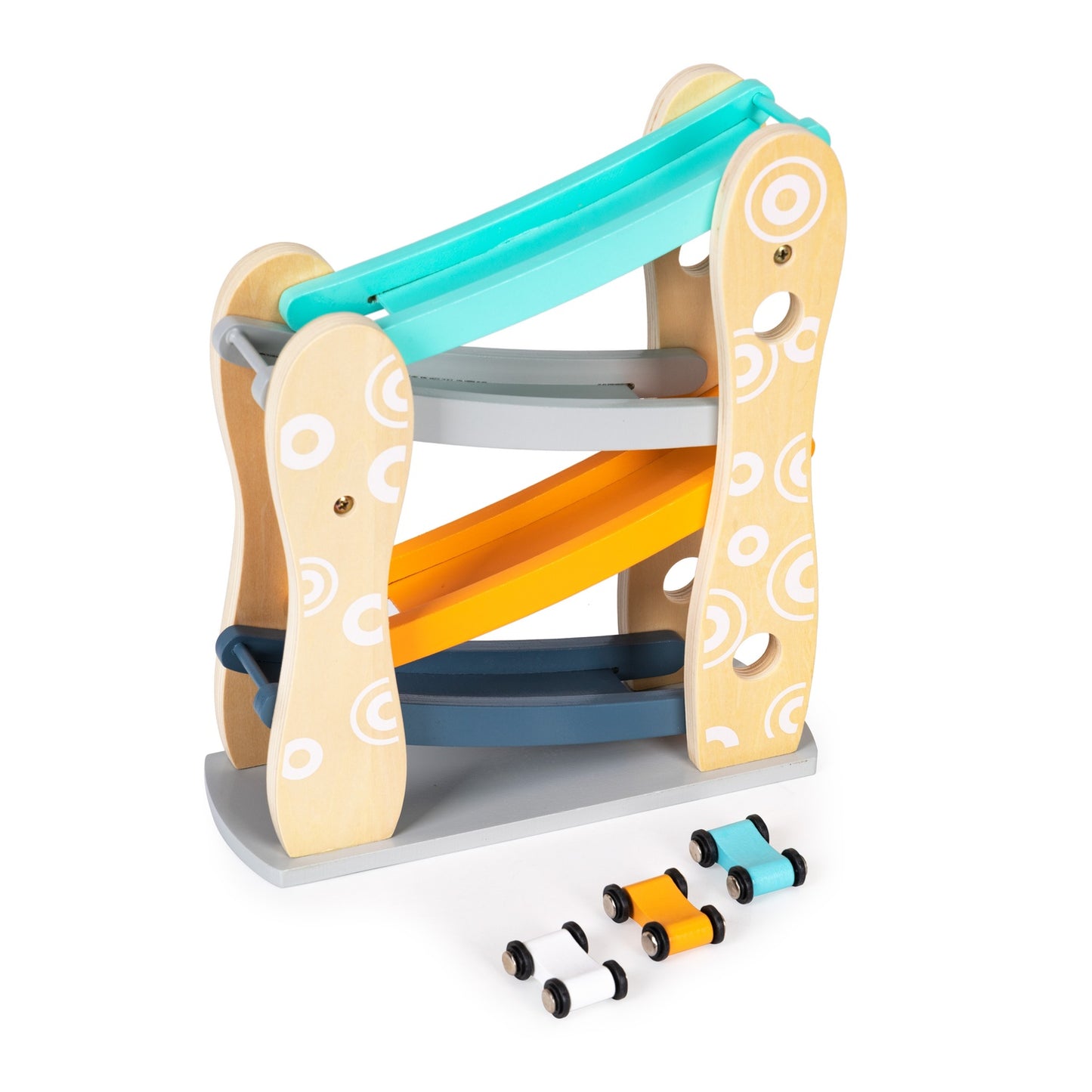 Wooden track, 3 cars, slide
