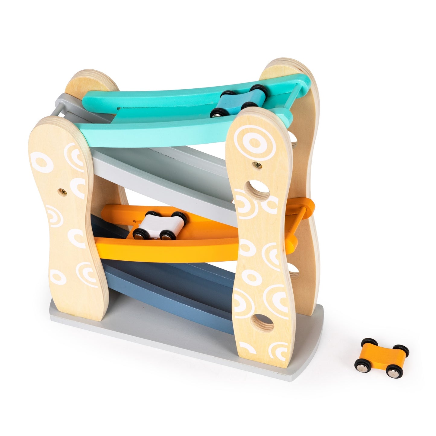 Wooden track, 3 cars, slide