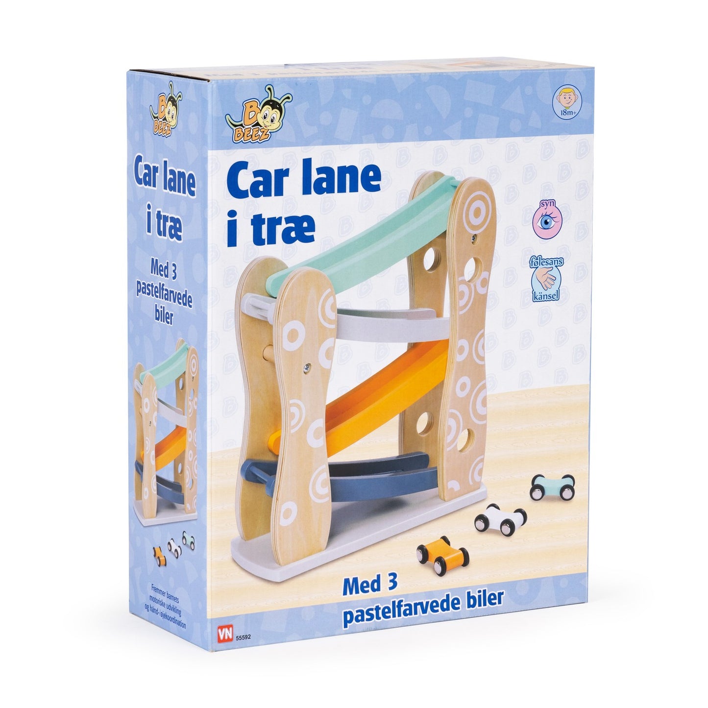Wooden track, 3 cars, slide