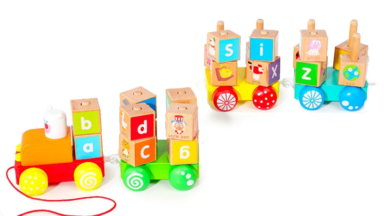 Wooden train large educational blocks alphabet Ecotoys