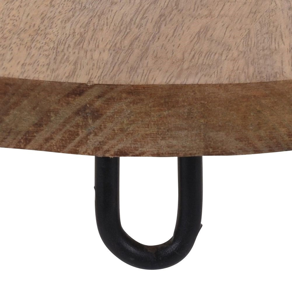 Wooden tray with metal legs for serving food and snacks