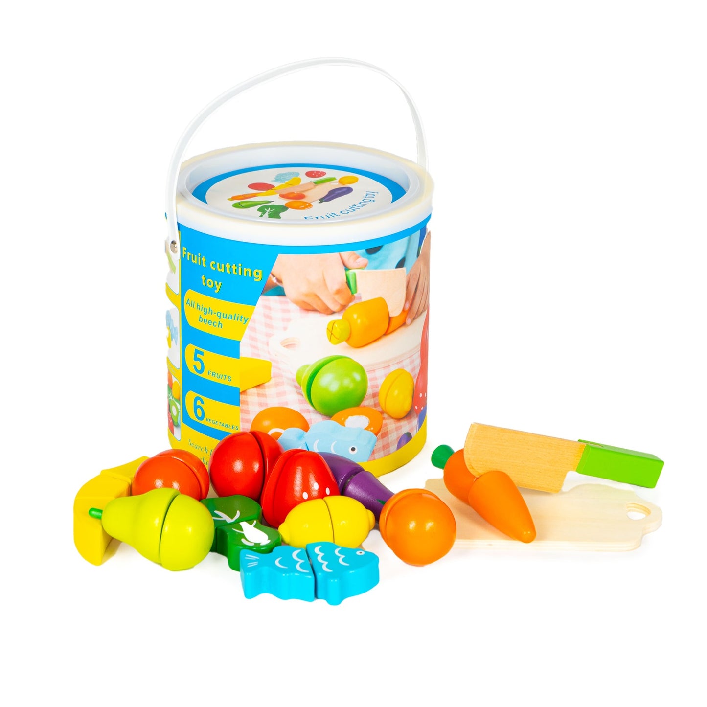 Wooden vegetables and fruits for cutting, 13 elements